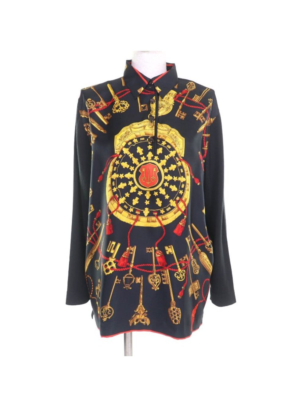 Hermes les Cles the Keys Rare Silk Cashmere Blend Twillaine Long Sleeve Polo